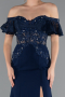 Long Navy Blue Dantelle Evening Dress ABU2261