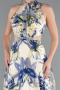 Very Colorful Halter Neck Cut Out Long Printed Satin Evening Gown ABU4686