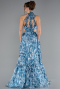 Oil Green Halter Neck Cut Out Long Printed Satin Evening Gown ABU4686