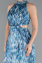 Oil Green Halter Neck Cut Out Long Printed Satin Evening Gown ABU4686