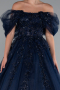 Navy Blue Boat Neck Embroidered Long Plus Size Special Design Dress ABU4722