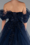 Navy Blue Boat Neck Embroidered Long Plus Size Special Design Dress ABU4722