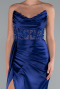 Navy Blue Long Satin Evening Dress ABU6141