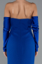 Sax Blue Strapless Sleeve Accessory Slit Mermaid Prom Dress ABU4637