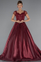 Burgundy Short Sleeve Stone Plus Size Special Design Evening Dress ABU4470