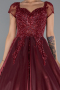 Burgundy Short Sleeve Stone Plus Size Special Design Evening Dress ABU4470