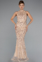 Gold Halter Neck Long Beaded Mermaid Evening Gown ABU4791