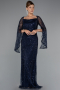 Long Navy Blue Beaded Evening Dress ABU5066