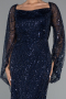 Long Navy Blue Beaded Evening Dress ABU5066