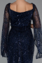 Long Navy Blue Beaded Evening Dress ABU5066