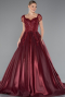 Burgundy Short Sleeve Stone Special Design Evening Dress ABU4449