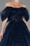 Navy Blue Boat Neck Embroidered Long Special Design Princess Dress ABU4720