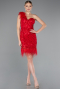 Red Feathered One Shoulder Short Scaly Evening Dress ABK2256