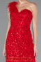 Red Feathered One Shoulder Short Scaly Evening Dress ABK2256