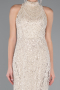 Beige Halter Neck Long Beaded Mermaid Evening Gown ABU4791