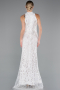 White Halter Neck Long Beaded Mermaid Evening Gown ABU4791