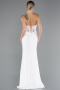 White Strapless Lace Appliqued Slit Long Evening Gown ABU5001