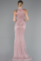 Powder Color Halter Neck Slit Long Evening Gown ABU4324