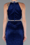 Sax Blue Halter Neck Slit Long Evening Gown ABU4324