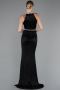 Black Halter Neck Slit Long Evening Gown ABU4324