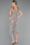 Midi Beige Scaly Party Dress ABK2377