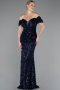 Long Navy Blue Scaly Mermaid Evening Gown ABU4906