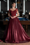 Burgundy Short Sleeve Stone Special Design Evening Dress ABU4449