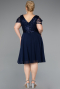 Navy Blue Short Chiffon Plus Size Evening Dress ABK1376