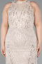 Long Beige Beaded Plus Size Evening Dress ABU5063