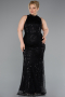 Long Black Beaded Plus Size Evening Dress ABU5063