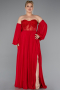 Long Red Chiffon Plus Size Evening Dress ABU6142