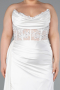 White Long Satin Plus Size Prom Dress ABU3855