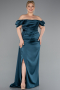 Oil Green Long Satin Plus Size Evening Dress ABU1626