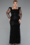 Long Black Beaded Plus Size Engagement Dress ABU4761