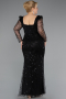 Long Black Beaded Plus Size Engagement Dress ABU4761