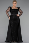 Long Black Beaded Plus Size Engagement Dress ABU4761