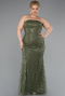 Long Olive Drab Beaded Plus Size Evening Gown ABU5010