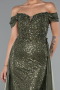 Long Olive Drab Beaded Evening Dress ABU5099