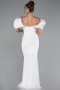 White Stoned Strapless Sleeve Accessories Long Mermaid Evening Gown ABU4509