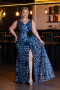 Long Blue Plus Size Evening Gown ABU5018