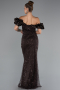 Dark Brown Stoned Strapless Sleeve Accessories Long Mermaid Evening Gown ABU4509