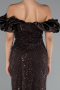 Dark Brown Stoned Strapless Sleeve Accessories Long Mermaid Evening Gown ABU4509