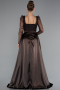 Dark Brown Long Sleeve Stone Embellished Satin Train Evening Dress ABU4603