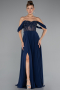 Navy Blue Long Chiffon Evening Dress ABU3310