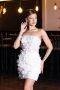 White 3D Floral Lace Detachable Sleeves Mini Wedding Dress ABG130