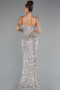 Beige Strapless Underwire Slit Long Sequin Evening Gown ABU4842