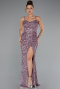 Powder Color Strapless Underwire Slit Long Sequin Evening Gown ABU4842