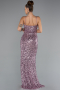 Powder Color Strapless Underwire Slit Long Sequin Evening Gown ABU4842