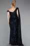 Long Navy Blue Scaly Plus Size Evening Dress ABU5151