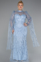 Long Light Blue Beaded Plus Size Engagement Dress ABU5153